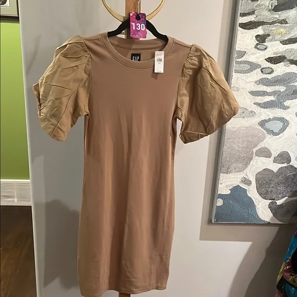 # 130 GAP Beige Puff Sleeve Shirt Dress PTP 15 L 36 - Picture 1 of 3